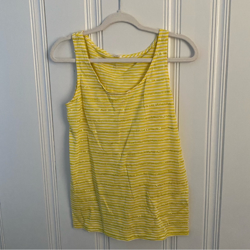 J.Crew Womens Tank Top Cami Size XS Yellow White Stripes Sequins Sleeveless